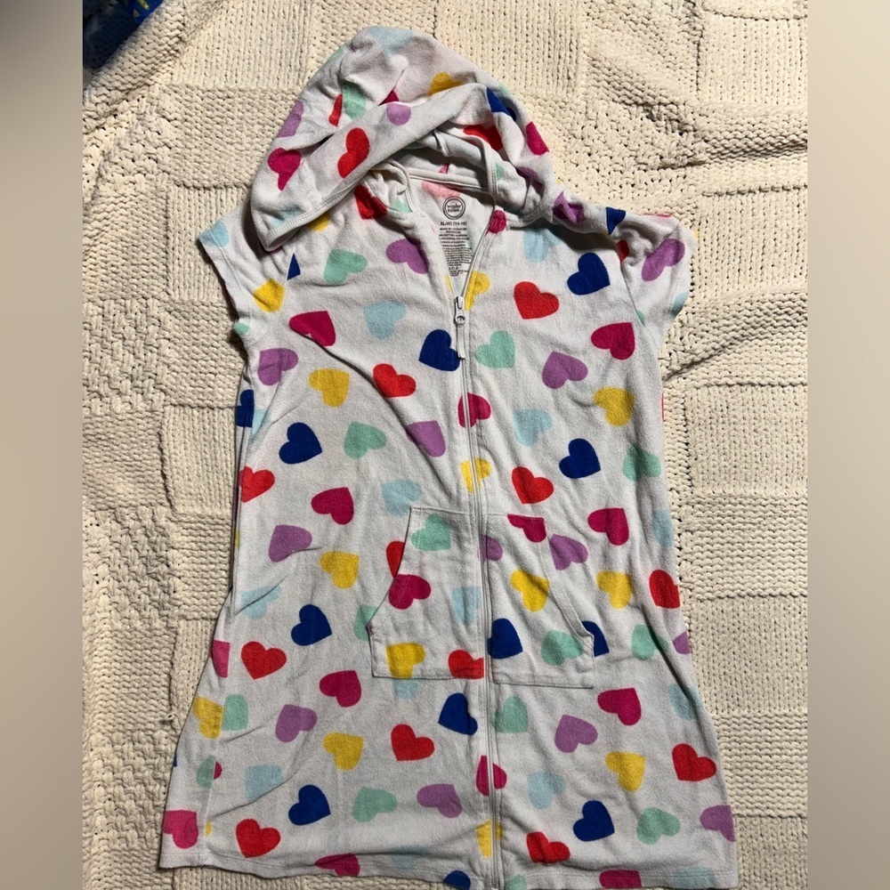 Y2K Wondernation White Heart Zip Up Hoodie Cover Up